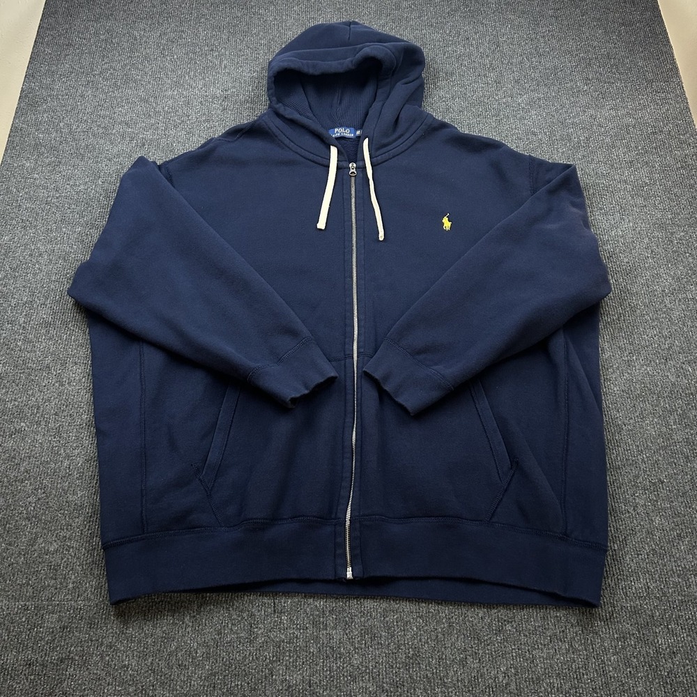 Polo Ralph Lauren Men's 4XB Full Zip Hoodie Sweater Blue Heavyweight Yellow Pony
